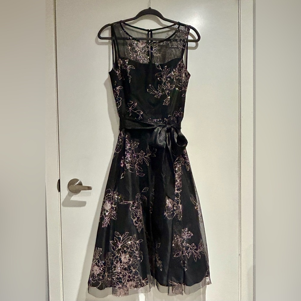 SOLD Laura Cocktail Dress Black with Rose Gold Glitter Size 10